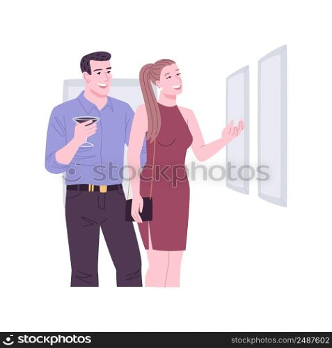 Appreciate art isolated cartoon vector illustrations. Excited couple looking at a painting at an exhibition in a gallery, modern picture museum, culture event, art masterpieces vector cartoon.. Appreciate art isolated cartoon vector illustrations.