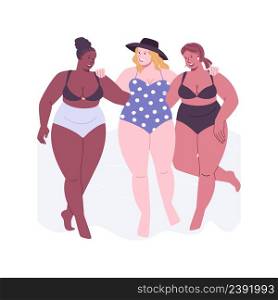 Appreciate yourself isolated cartoon vector illustrations. Group of plus size girls walking the beach in swimsuits, body positive trend, people lifestyle, leisure time, self love vector cartoon.. Appreciate yourself isolated cartoon vector illustrations.