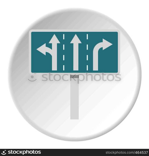 Appropriate traffic lanes at crossroads junction icon in flat circle isolated vector illustration for web. Traffic lanes at crossroads junction icon circle