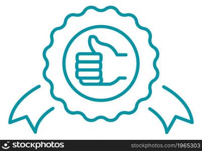 Approval or certificate of premium quality, recommendation or best review of natural organic product. Isolated icon or sign with ribbons and thumb up like. Line art, simple vector in flat style. Certificate or recommendation of organic product