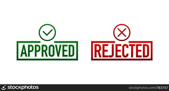 Approved and rejected label sticker icon. Vector stock illustration.
