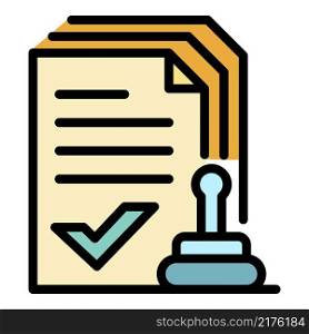 Approved control papers icon. Outline approved control papers vector icon color flat isolated. Approved control papers icon color outline vector