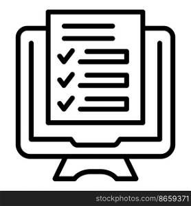 Approved exam icon outline vector. Online computer test. School study. Approved exam icon outline vector. Online computer test