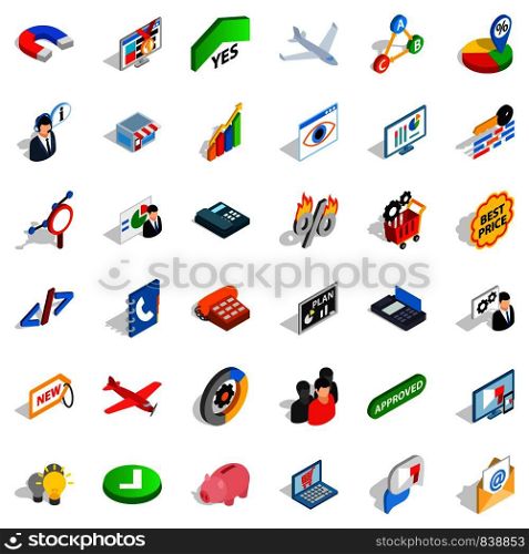 Approved icons set. Isometric style of 36 approved vector icons for web isolated on white background. Approved icons set, isometric style