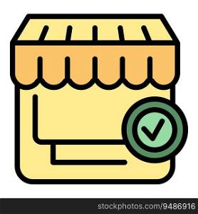 Approved market icon outline vector. Store shop. Gps mall color flat. Approved market icon vector flat