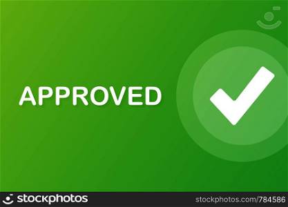 Approved medal. Round stamp for approved and tested product, software and services. Vector illustration.. Approved medal. Round stamp for approved and tested product, software and services. Vector stock illustration.