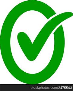 approved ok icon, oval letter O green check mark