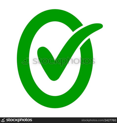 approved ok icon, oval letter O with green check mark OK, vector check mark in letter o, consent and approval confirmation symbol