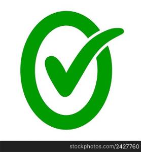 approved ok icon, oval letter O with green check mark OK, vector check mark in letter o, consent and approval confirmation symbol