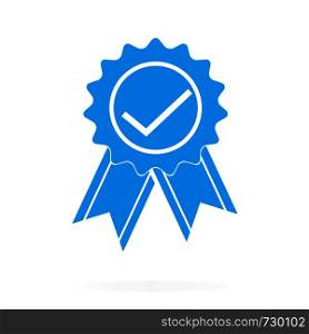 approved or certified medal icon on white background. blue approved or certified medal sign. flat style.
