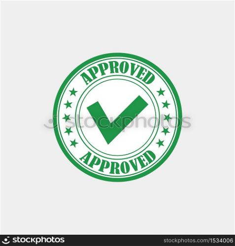 Approved rubber stamp vector illustration. Green sticker with tick