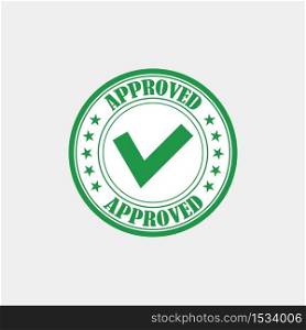 Approved rubber stamp vector illustration. Green sticker with tick