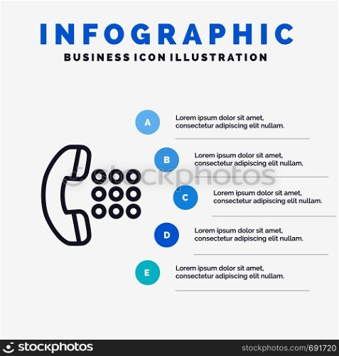 Apps, Call, Dial, Phone Line icon with 5 steps presentation infographics Background