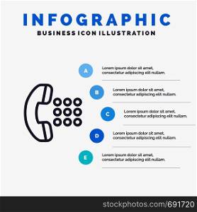 Apps, Call, Dial, Phone Line icon with 5 steps presentation infographics Background