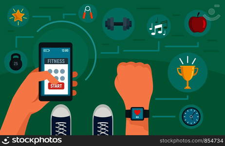 Apps for fitness concept background. Flat illustration of apps for fitness vector concept background for web design. Apps for fitness concept background, flat style