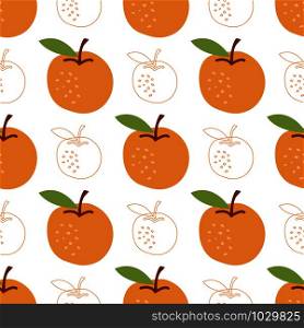 Apricot and outline style fruit seamless pattern on white background. Vector flat cartoon illustration. Apricot and outline style fruit seamless pattern