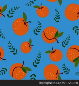 Apricot fruit seamless pattern on blue. Vector flat cartoon illustration. Apricot fruit seamless pattern on blue.