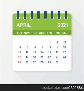 April 2021 Calendar Leaf. Calendar 2021 in flat style. Vector illustration. April 2021 Calendar Leaf. Calendar 2021 in flat style. Vector illustration.