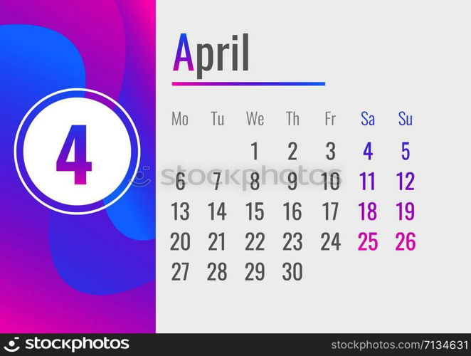 April calendar month 2020 concept banner. Cartoon illustration of April calendar month 2020 vector concept banner for web design. April calendar month 2020 concept banner, cartoon style