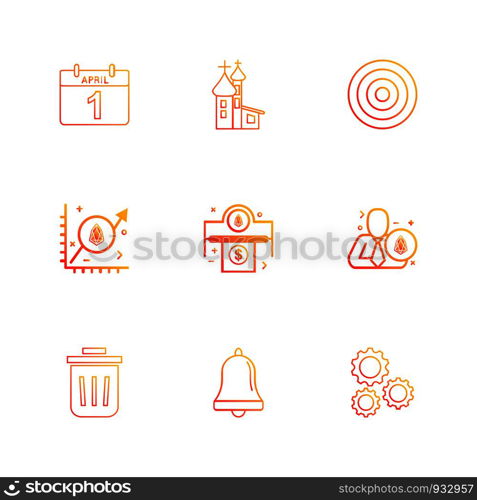 April , calender , dart , target , gear , setting, bell, dust bin, trash , graph , corporate , money,icon, vector, design, flat, collection, style, creative, icons