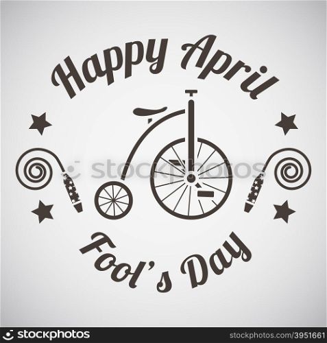 April fool&rsquo;s day emblem with clowns bike. Vector illustration.