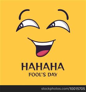 April fools day. Cartoon crazy laughing eyes and mouth, funny spring holiday vector poster, banner template with happy face. Illustration humor day entertainment, smile idiot fool, crazy comedian. April fools day. Cartoon crazy laughing eyes and mouth, funny spring holiday vector poster, banner template with happy face