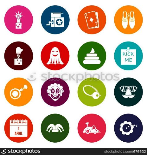 April fools day icons many colors set isolated on white for digital marketing. April fools day icons many colors set