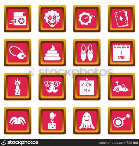 April fools day icons set in pink color isolated vector illustration for web and any design. April fools day icons pink