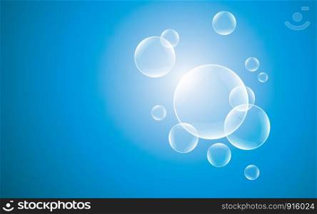 Aqua bubble in the deep blue water under the sea. Abstract and Nature background concept. Advertising for presentation as eco friendly and green product environmental concept. Vector illustration