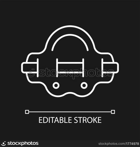 Aqua jogger white linear icon for dark theme. Aquatic fitness. Elastic belt for abdominal muscles. Thin line customizable illustration. Isolated vector contour symbol for night mode. Editable stroke. Aqua jogger white linear icon for dark theme