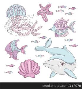 AQUA WORLD Underwater Sea Ocean Animal Cartoon Vector Set