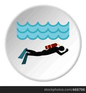 Aqualanger in diving suit icon in flat circle isolated vector illustration for web. Aqualanger in diving suit icon circle
