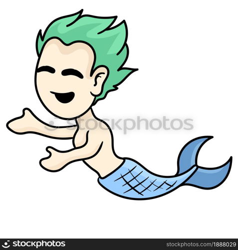 aquaman is swimming. cartoon illustration sticker emoticon