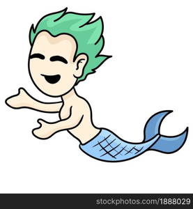 aquaman is swimming. cartoon illustration sticker emoticon