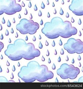 Aquarelle pattern with clouds and rain.. Aquarelle pattern with clouds and rain. Watercolor autumn seamless background.