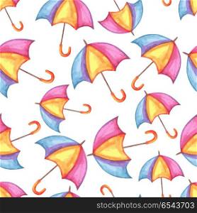 Aquarelle seamless pattern with umbrellas.. Aquarelle seamless pattern with umbrellas. Watercolor autumn background.