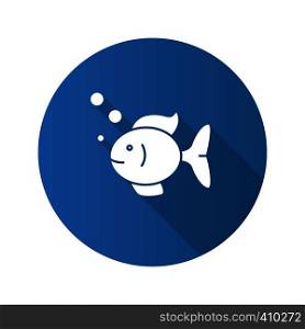 Aquarium fish flat design long shadow glyph icon. Fishkeeping. Fishbowl pet. Vector silhouette illustration. Aquarium fish flat design long shadow glyph icon