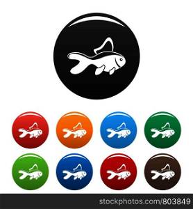 Aquarium fish icons set 9 color vector isolated on white for any design. Aquarium fish icons set color
