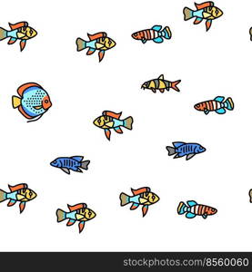 Aquarium Fish Tropical Animal Vector Seamless Pattern Thin Line Illustration. Aquarium Fish Tropical Animal vector seamless pattern