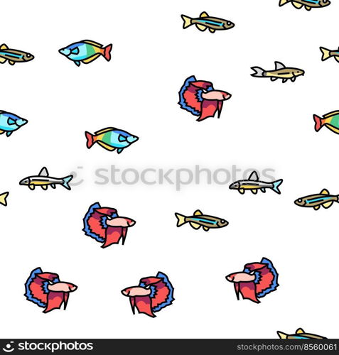 Aquarium Fish Tropical Animal Vector Seamless Pattern Thin Line Illustration. Aquarium Fish Tropical Animal vector seamless pattern