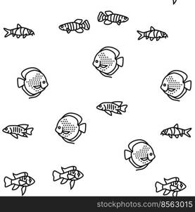 Aquarium Fish Tropical Animal Vector Seamless Pattern Thin Line Illustration. Aquarium Fish Tropical Animal vector seamless pattern