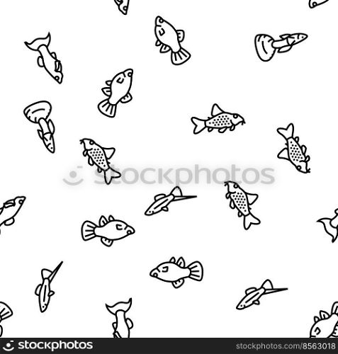 Aquarium Fish Tropical Animal Vector Seamless Pattern Thin Line Illustration. Aquarium Fish Tropical Animal vector seamless pattern