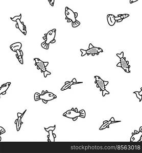 Aquarium Fish Tropical Animal Vector Seamless Pattern Thin Line Illustration. Aquarium Fish Tropical Animal vector seamless pattern