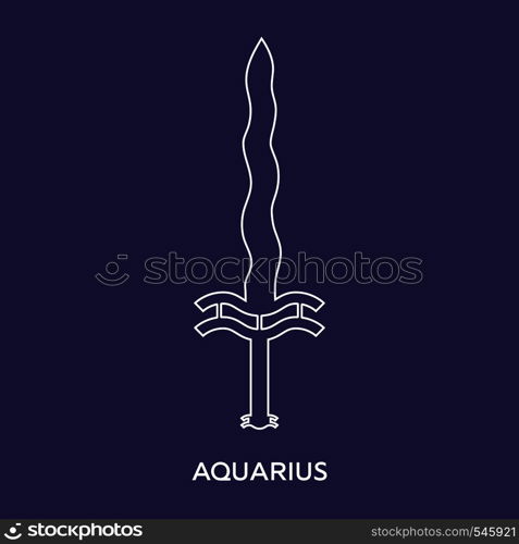 Aquarius zodiac sign. Line style icon of zodiacal weapon sword. One of 12 zodiac weapons. Astrological, horoscope sign. Clean and modern vector illustration for design, web.