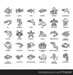Aquatic animal , Thin Line and Pixel Perfect Icons