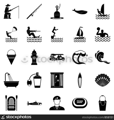 Aquatic icons set. Simple set of 25 aquatic vector icons for web isolated on white background. Aquatic icons set, simple style