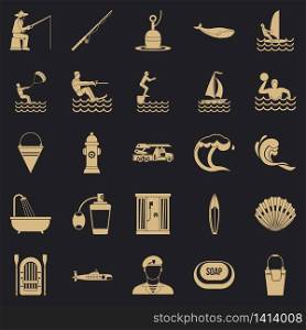 Aquatic icons set. Simple set of 25 aquatic vector icons for web for any design. Aquatic icons set, simple style