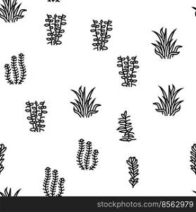 Aquatic Seaweed Natural Plant Vector Seamless Pattern Thin Line Illustration. Aquatic Seaweed Natural Plant vector seamless pattern