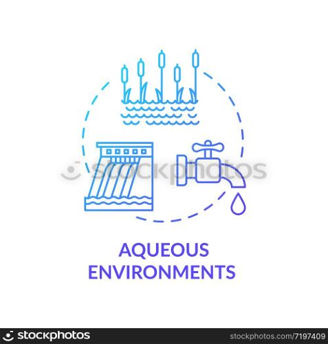 Aqueous environments blue concept icon. Microorganism transmission through liquid. Pond and dam. Bodies of water idea thin line illustration. Vector isolated outline RGB color drawing