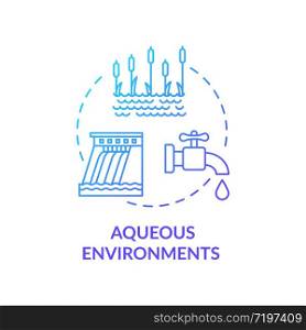 Aqueous environments blue concept icon. Microorganism transmission through liquid. Pond and dam. Bodies of water idea thin line illustration. Vector isolated outline RGB color drawing